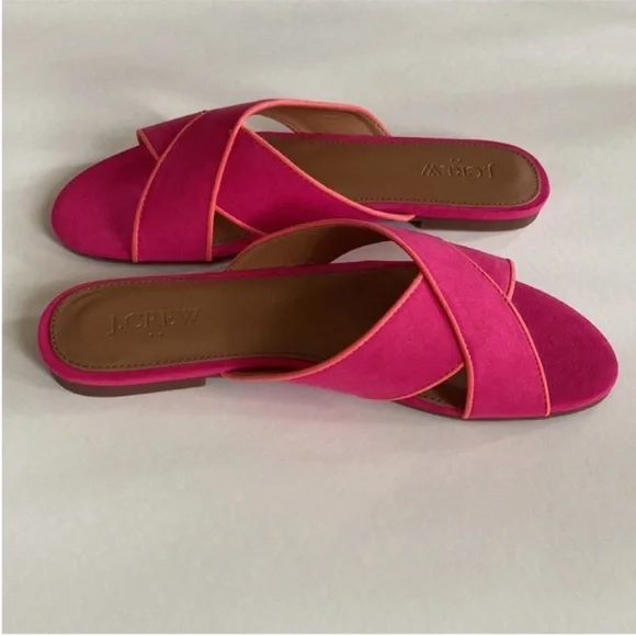 J. Crew Microsuede Criss Cross Slide Sandals in Crisp Begonia - Picture 6 of 7